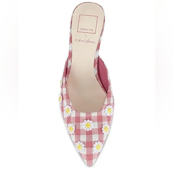 NWT For Love And Lemons X Dolce Vita Lilou Mule in Pink Chalk Gingham Mule - Picture 2 of 11